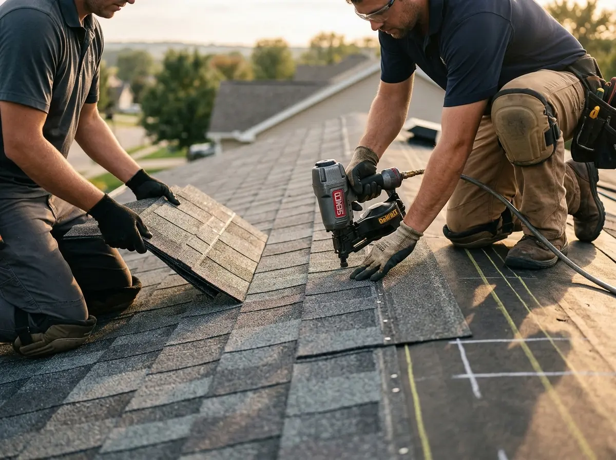 Professional roofer working on a residential roof in Upper Uwchlan